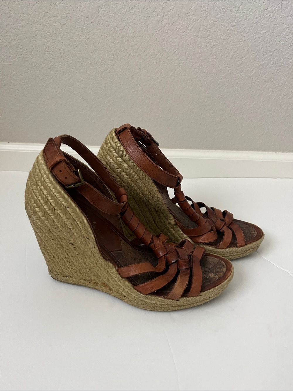Sam Edelman Brown Leather Espadrille Wedge Sandals
